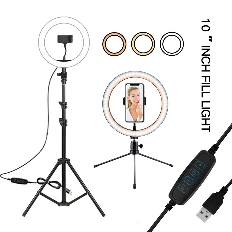 

10inch Ring Light with Tripod Led Circular Round Ring Lamp Selfie Ringh Light Rim Photolight Shooting Video Lighting Studio Kit
