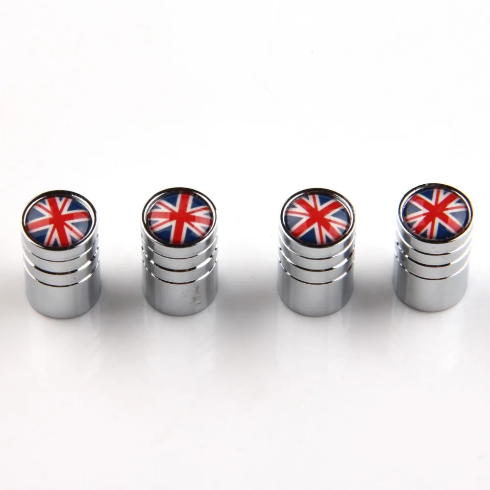 4Pcs Car Wheel Tires Valve Caps Auto Motorcycle Airtight Stem Air Silver UK US Italy France Germany Flag Spare Covers | Автомобили и