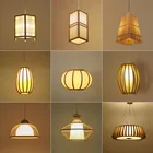 Люстра в японском стиле из дзен-бамбука, светильник для прихожей, коридора, прикроватный светильник из бамбука, плетеные лампы для ресторана, в китайском стиле, LEDl, подвесной светильник