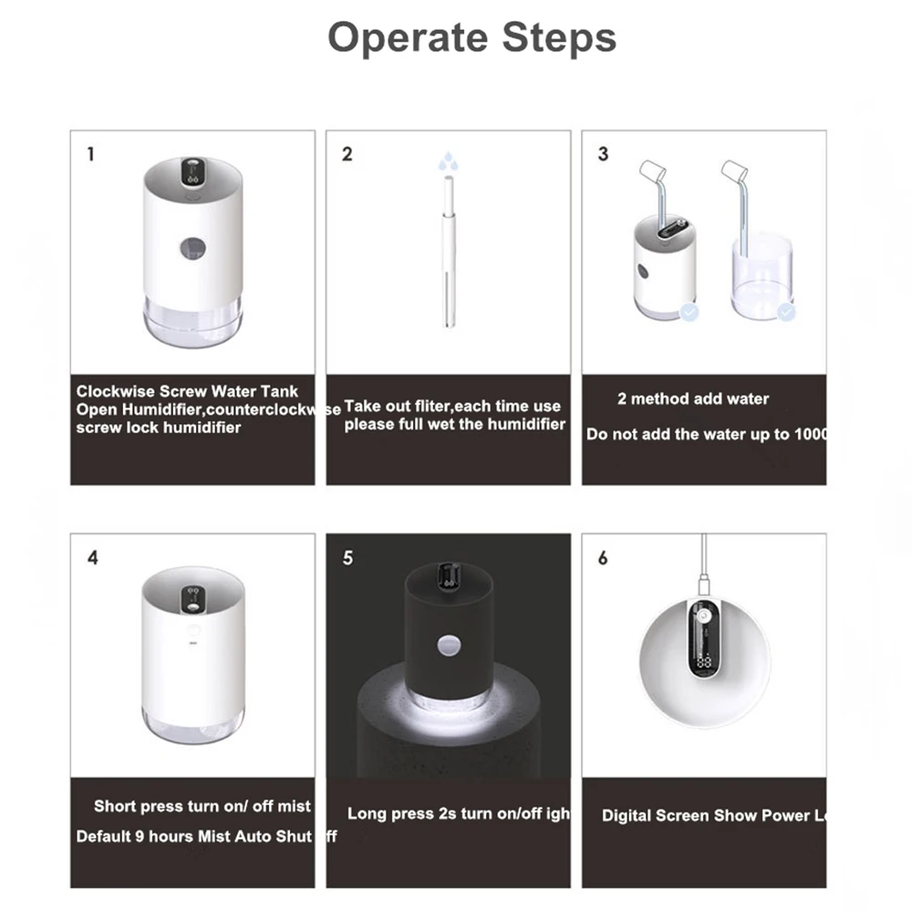 

2020 Xiaomi 3Life Air Humidifier 1L 3000mAh Portable Wireless USB Water Mist Diffuser Battery Life Show With LED Night Light