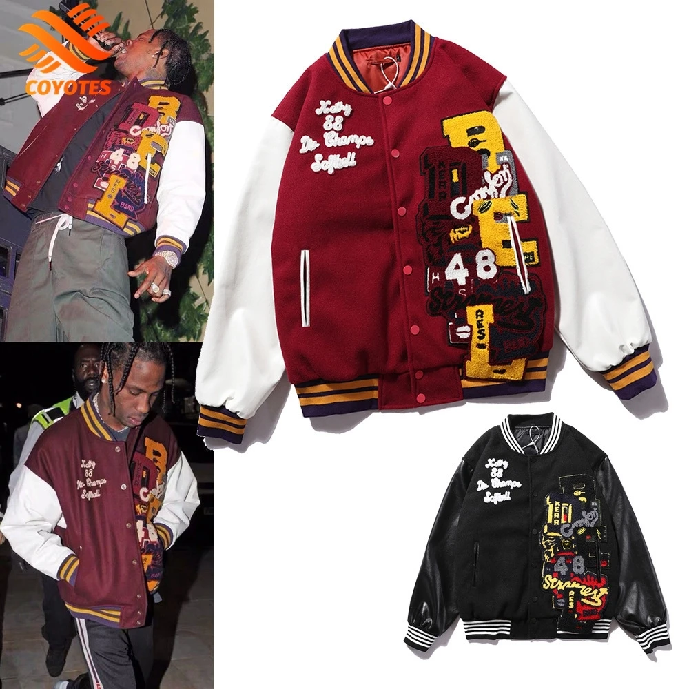

COYOTES Hip Hop Baseball Coats Mens Letters Embroidery Patchwork College Jackets Men Harajuku Bomber Varsity Jacket Womens Coat