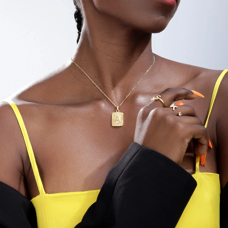 

Stainless Steel Initial Necklace For Women Girls Square Letter A-Z Alphabet Choker Necklaces Gold Chain Bijoux Femme BFF Jewelry