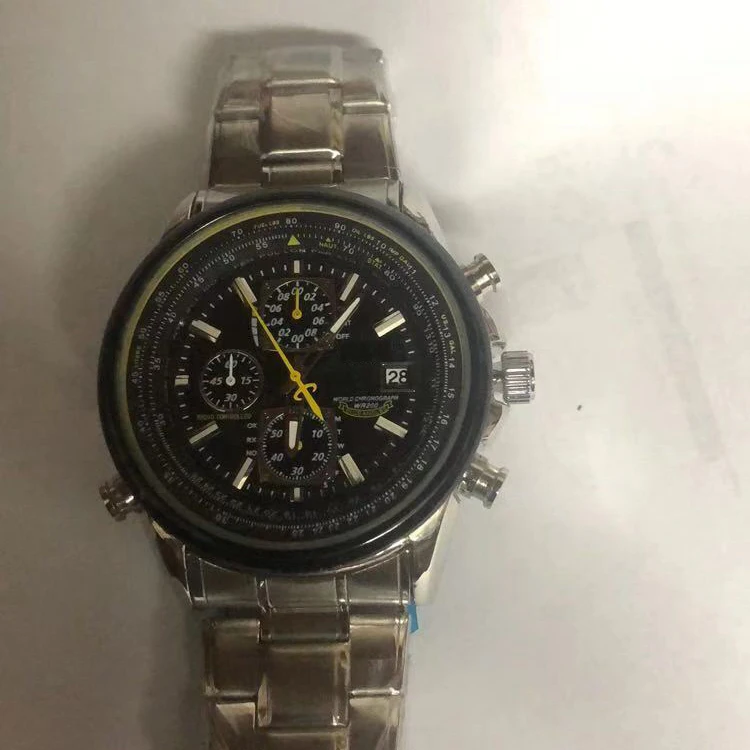 

Luxury Quartz Watches Business Casual Steel/leather Band Watch Men's Blue Angels World Chronograph WristWatch Fast delivery