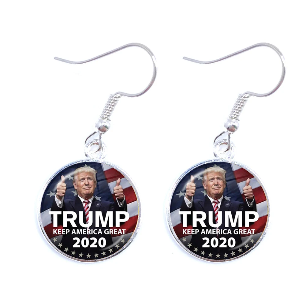 Donald Trump 2020 Collection Election Glass Cabochon Earrings USA Flag Keep America Great Drop Jewelry For Women Girls | Украшения и