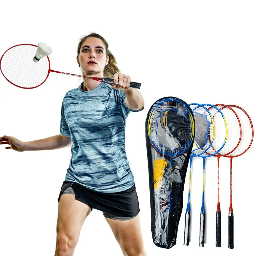Portable Badminton Rackets Set 4 Rackets With Net Pole Easy To Assemble For Backyard Beach Game