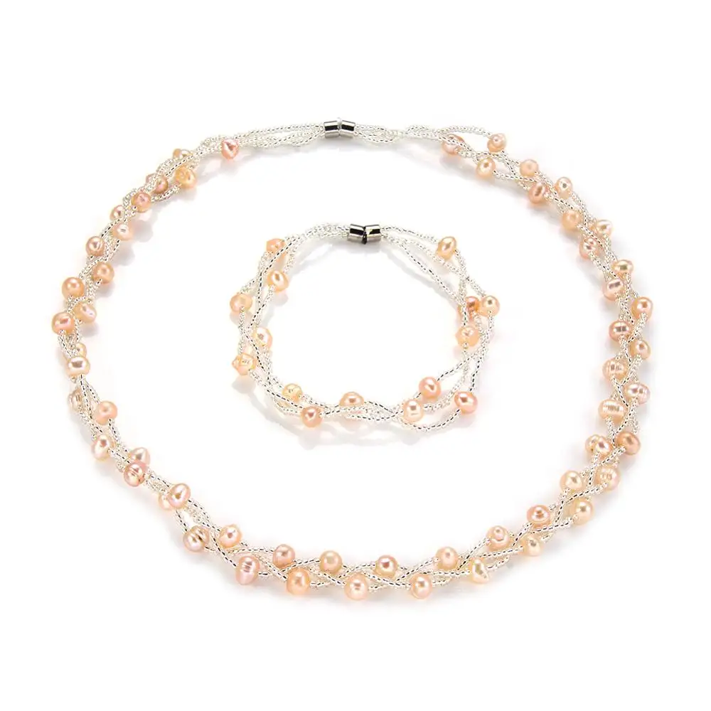 Жемчужные Ювелирные наборы ожерелье браслет барокко жемчужные для женщин