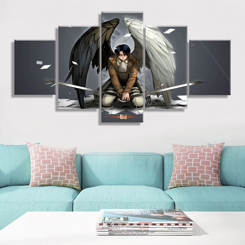 

Modular Canvas Painting Home Decor 5 Piece Attack On Titan Pictures Anime Modern Printed Poster For Living Room Wall Art Frame