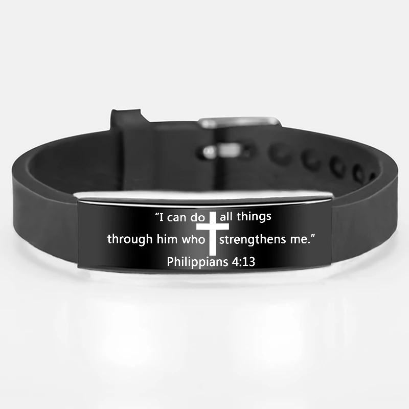 Модный черный силиконовый браслет из нержавеющей стали с гравировкой