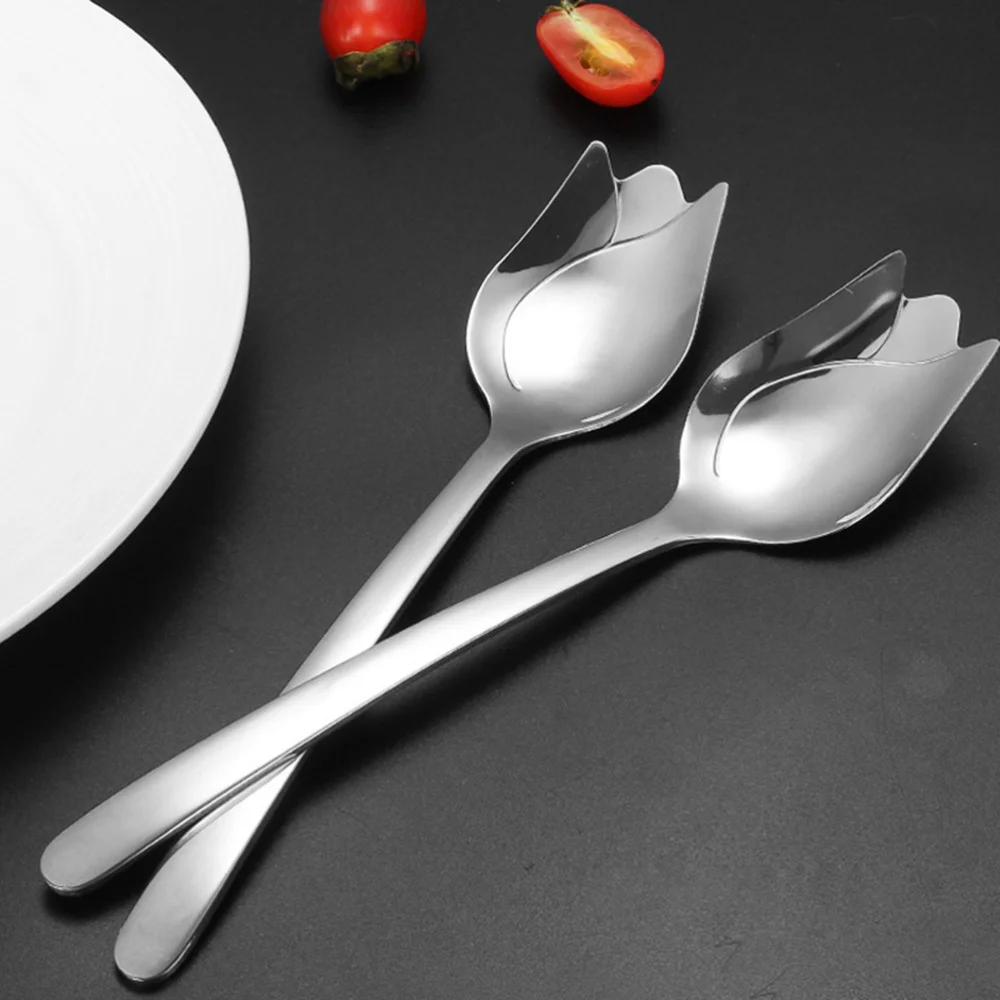 Две штуки нержавеющей стали Роза два-в-одном салат ложка вилка макароны домашний кухонный прибор (серебро).