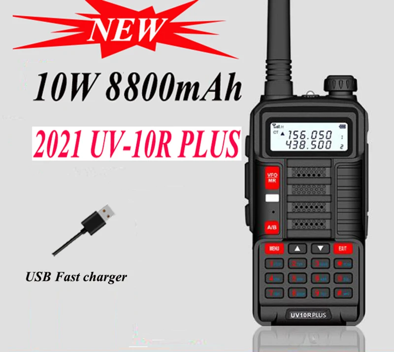 

2021 Professional Walkie Talkie Baofeng UV-10R High Power 10W 8800mAh Dual Band Two Way CB Ham Radio USB Charging BF boefeng