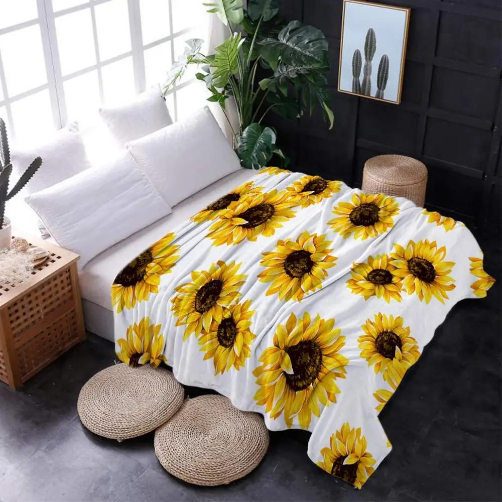 

TOADDMOS Cute Cow Sunflower Design Soft Fleece Blanket Sofa Nap Warm Blanket Comfort Bed Thin Quilt Premium Home Bedding manta