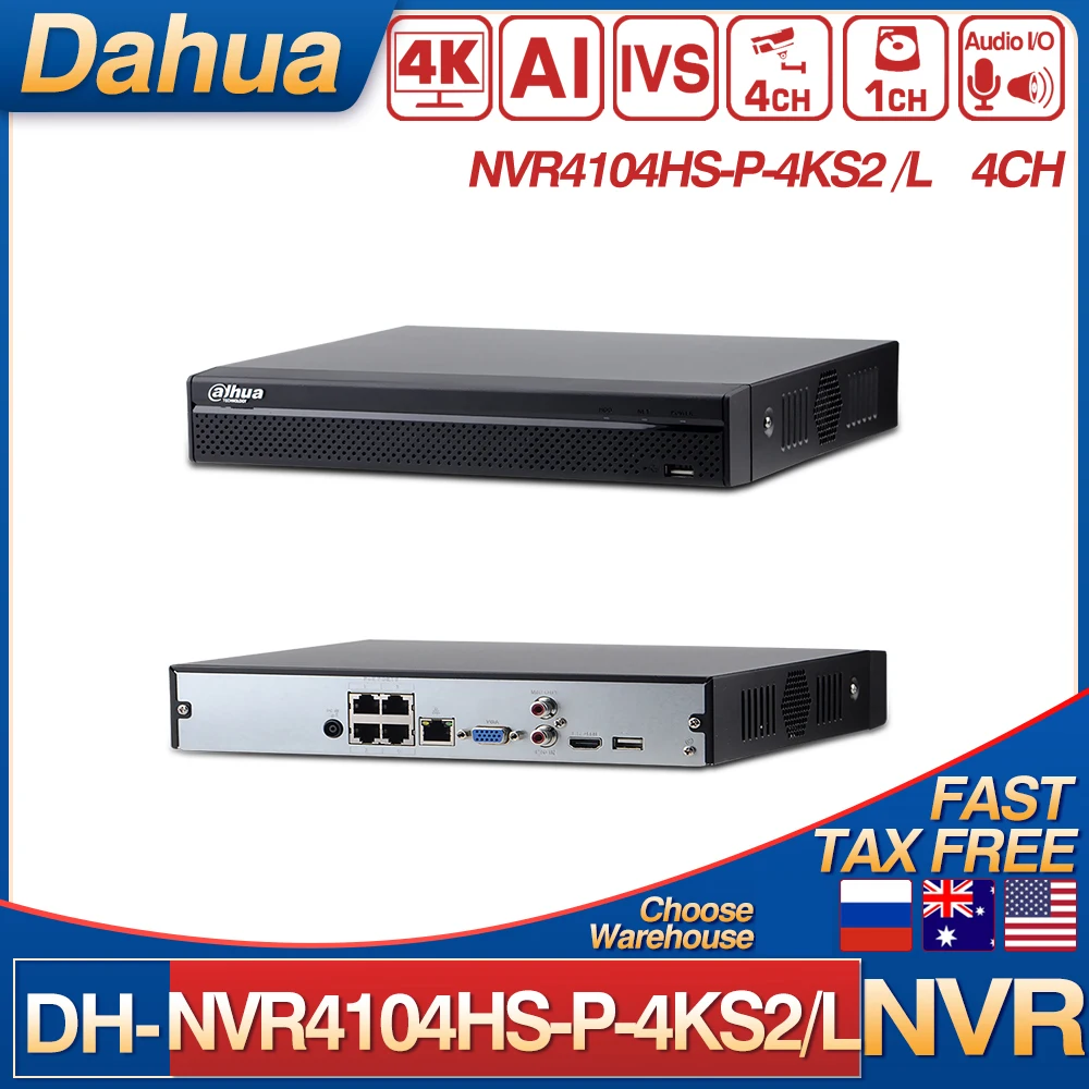 Сетевой видеорегистратор Dahua NVR4104HS P 4KS2/L 4 канала Компактный 1U 1HDD 4PoE сетевой