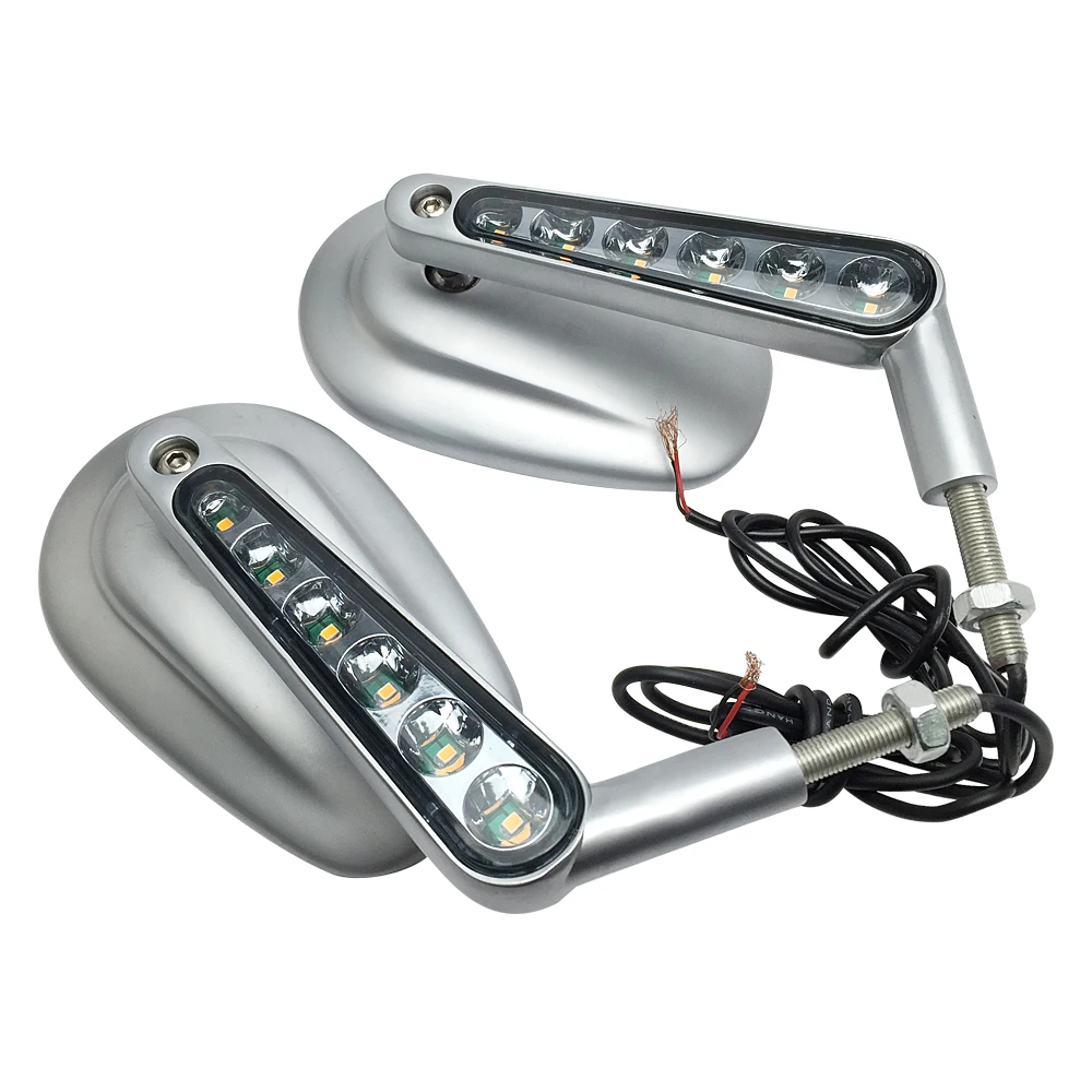 Silver Motorcycle Mirror Muscle LED Turn Signals Light Moto Rearview side mirrors case for Harley V-ROD V ROD VRSCF