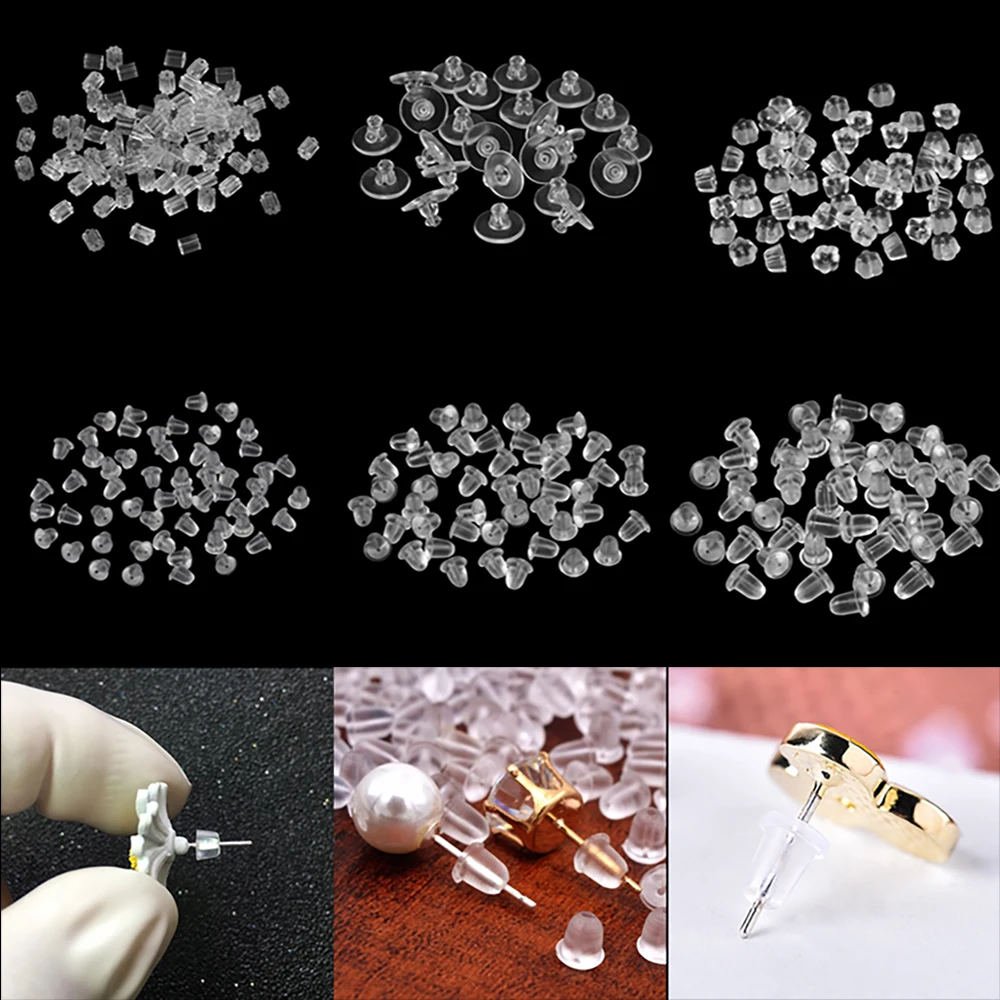 

200pcs/lot Clear Soft Silicone Rubber Earring Backs Round Stopper High Quality Ear Plugging DIY Earring Jewelry Making Findings