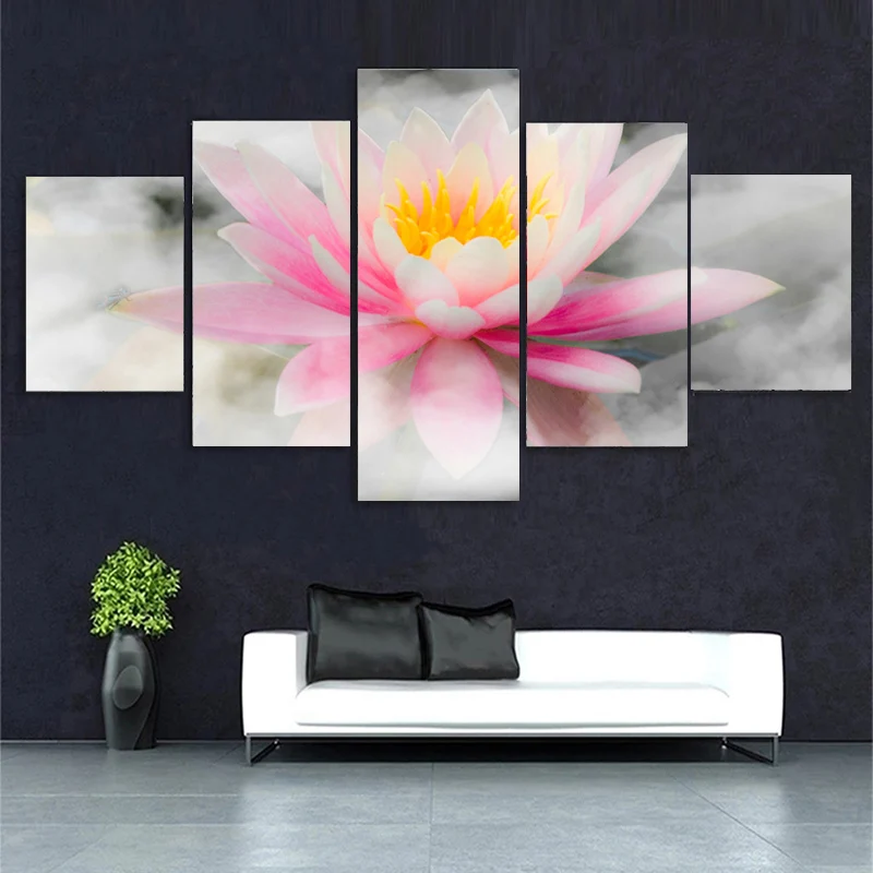 

5 Panels Home Docor Lotus Flower Posters And Prints Canvas Painting Wall Art Pictures For Living Room Modern Artworks Home Decor