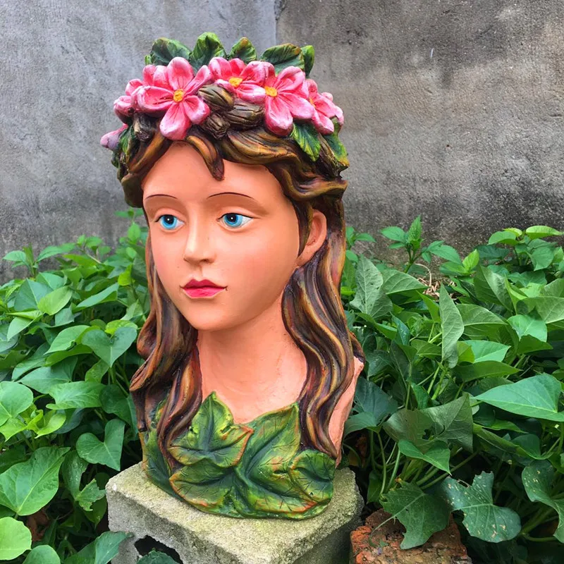 

Portrait Creative Flowerpot Country Girl Goddess Flower Flower Retro Art Vase Home Garden Craft Micro Landscaping Decor M2360