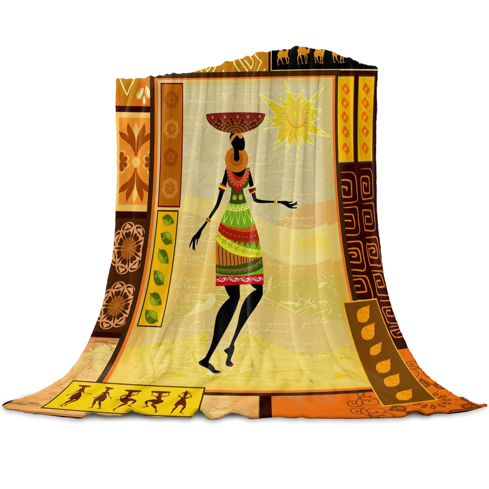 

African Girl Ethnic Culture Throw Blanket Soft Comfortable Microfiber Flannel Plush Blankets Warm Sofa Bed Sheets