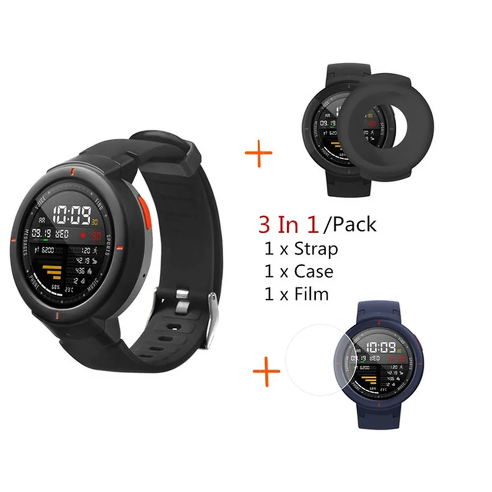 3 в 1 для смарт часов Huami Amazfit Verge силиконовый ремешок + чехол Защитная пленка экрана