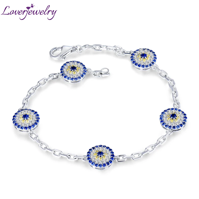 

LOVERJEWELRY Women Bracelet Solid 18Kt White Gold Natural Sapphire Gemstone Genuine Diamonds Hand Chain Bracelets for Young Lady