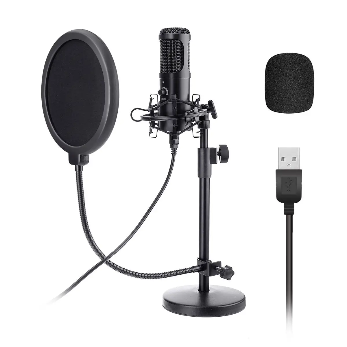 

Microphone USB Condenser MIC KTV Base Blowout Cover KBP MX28 Computer Cardioid Podcast Livestream Recording Sponge Desktop Stand