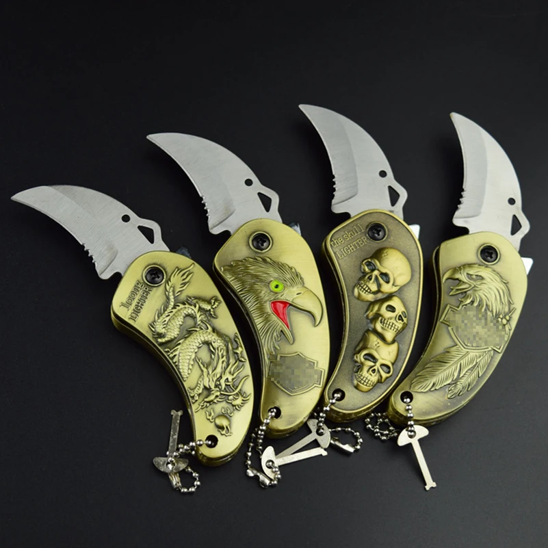 Креативная металлическая зажигалка с черепом газовая ветрозащитная ножом