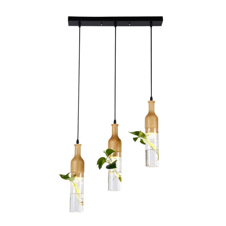 Современный деревянный стеклянный флакон светодиодный подвесной светильник для