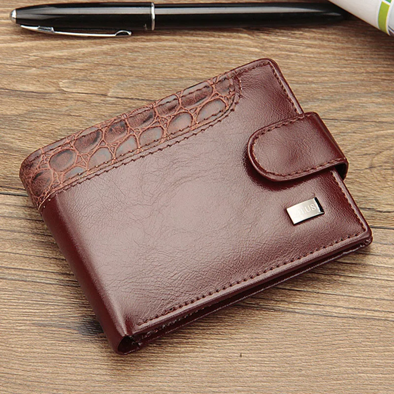 

Folding Men's Short Wallet Vertical Locomotive British Hasp Photo Holder Casual Card Bag Coin Pocket Multi-function Men PU Solid
