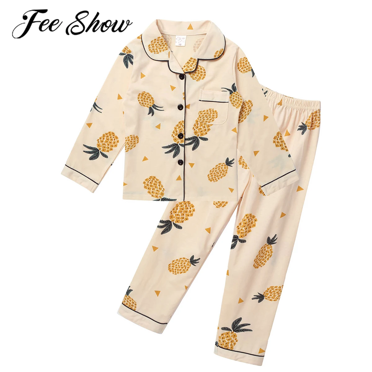 

Детская одежда для сна, новый осенне-зимний милый пижамный комплект для маленьких девочек, хлопковые топы с длинным рукавом и штаны с принто...