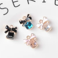 10pcslot bow square glass enamel charms oil drop alloy gold color floating earrings pendant fashion jewelry accessories fx787
