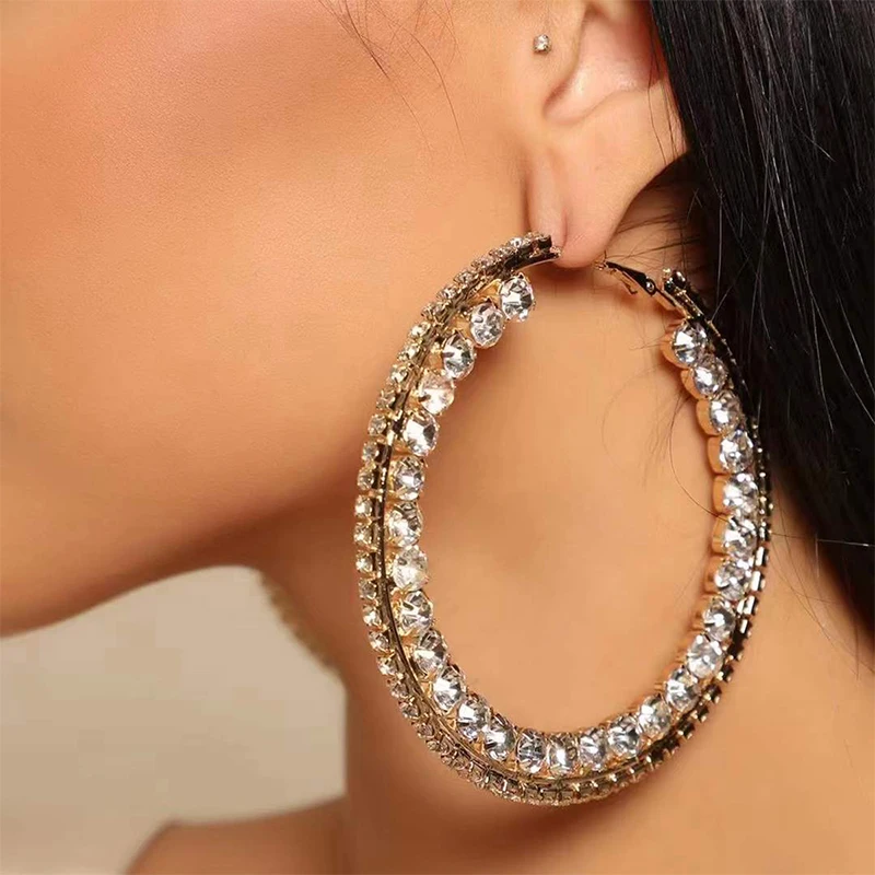 

Ladys Hoop Earrings Big Korean Crystal Vintage Diamond Party Trend Geometric Luxury Fashion New Style Modern Women Earrings 2022
