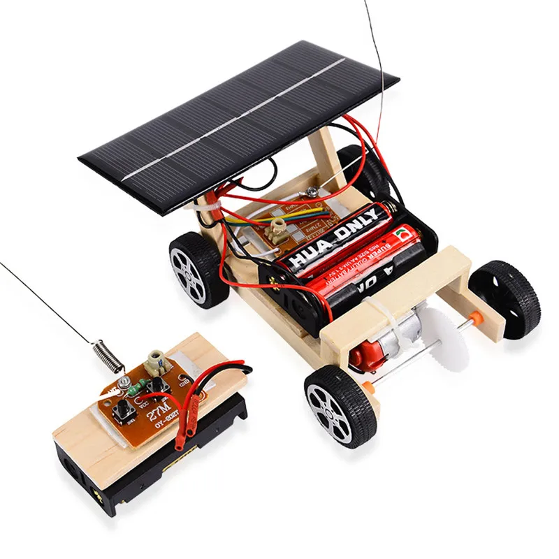 Солнечная энергия RC автомобиль игрушка Дерево DIY беспроводные модели