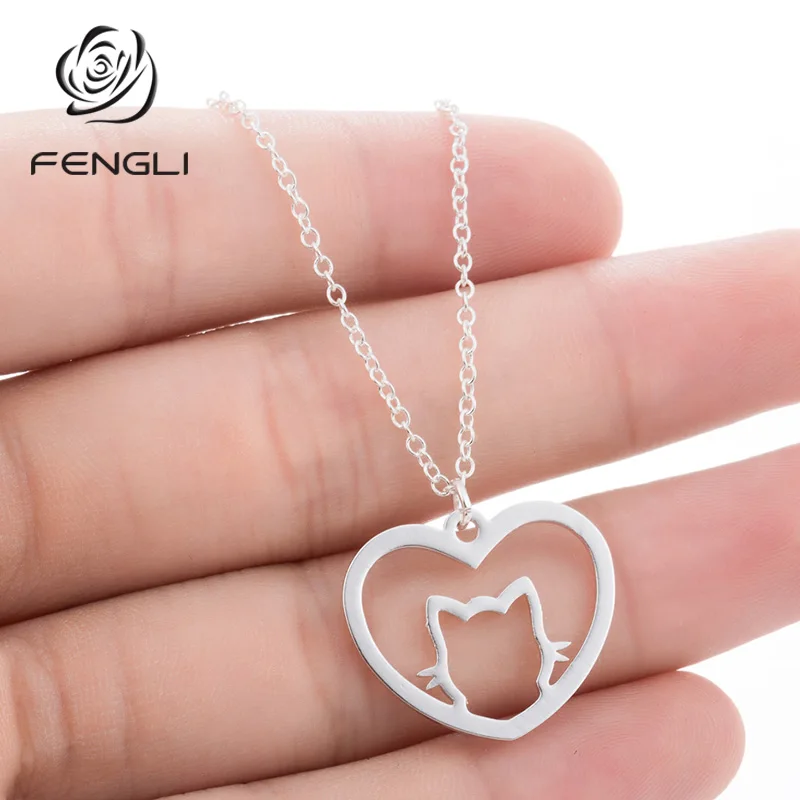 FENGLI Kids Kitty ожерелье из нержавеющей стали для женщин милая цепочка кота кулоны