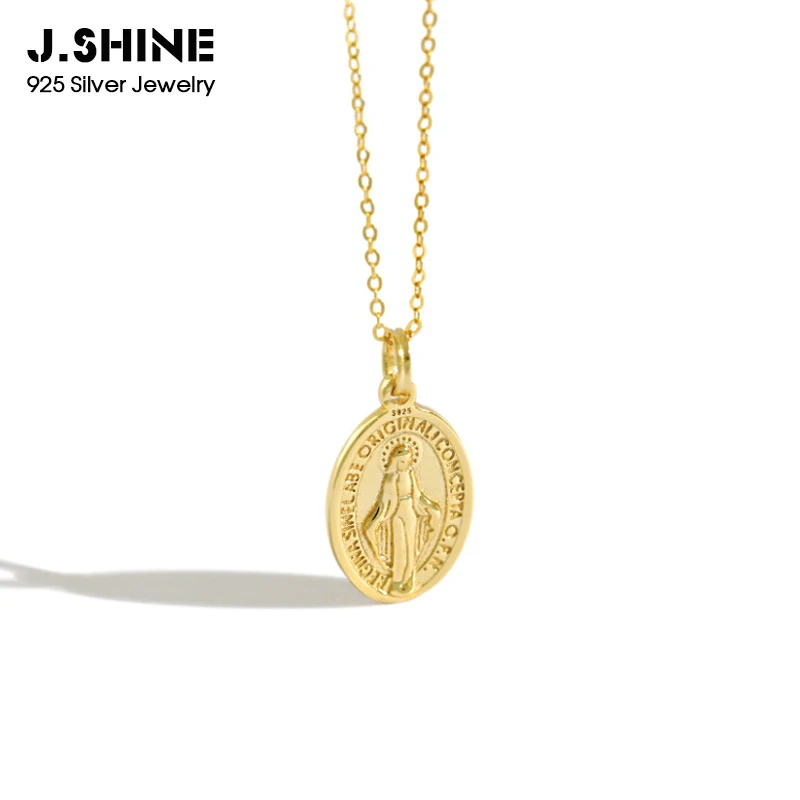 JShine религиозный стиль S925 серебро Золотая Дева Мэри монета кулон ожерелье ключица