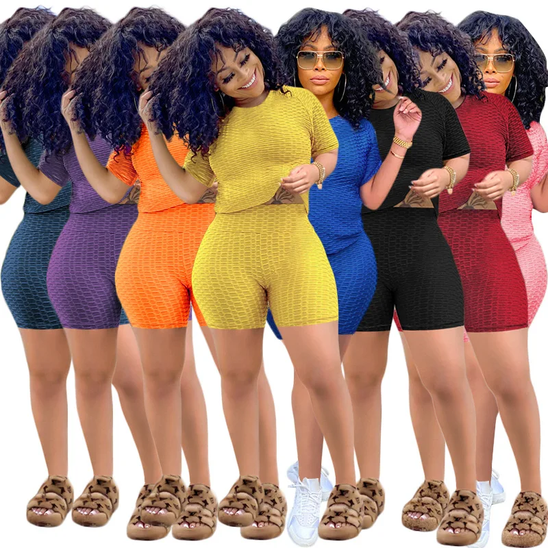 

Повседневный Спортивный Фитнес-комплект из двух предметов, комплект с шортами, для женщин, спортивный костюм топы и упругий велосипед шорты...