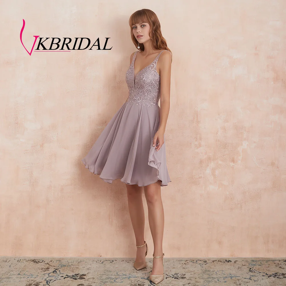 VKBRIDAL сексуальные короткие платья для выпускного вечера с открытой спиной шифоновые аппликационные кружева с бисером милые платья для выпускного вечера