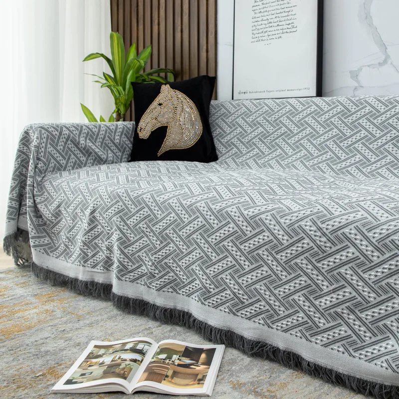 

Thicken Cotton Sofa Cover Blanket Solid Color Non-slip Sofa Towel for Living Room Furniture Decor Tapestry Couch Cover