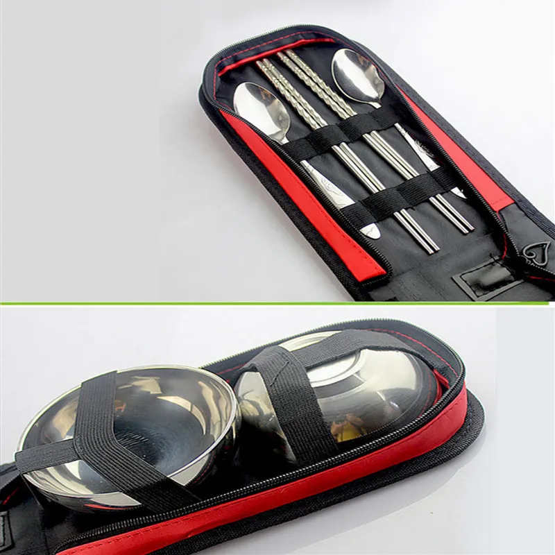 7 шт./компл. двойной слой из нержавеющей стали Портативный столовый набор сумка