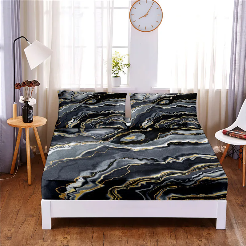 

Marble Digital Printed 3pc Polyester Fitted Sheet Mattress Cover Four Corners with Elastic Band Bed Sheet Pillowcases