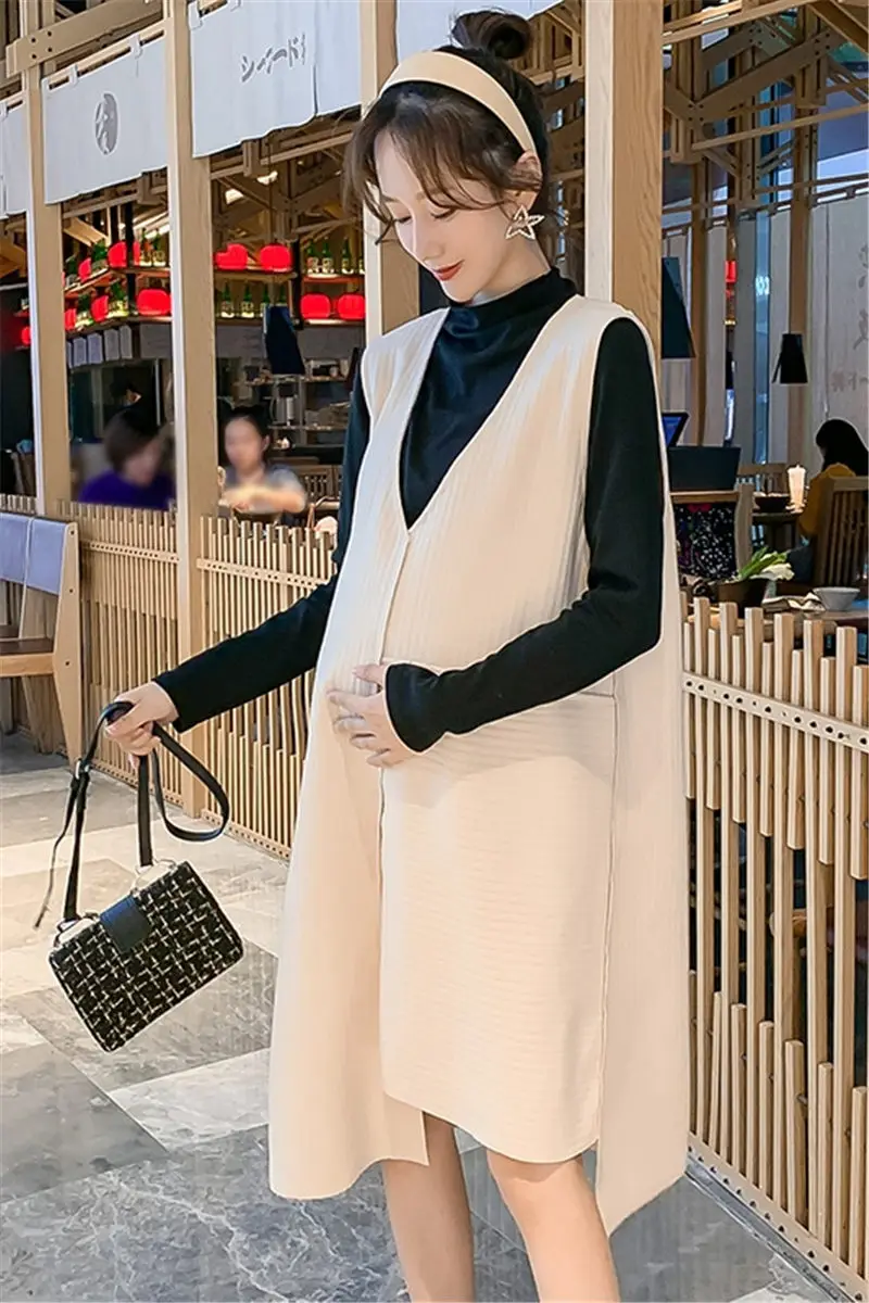 

2020 Maternity Autumn Suit Fashion Loose Casual Shirt Woolen Suspender Dress Two-Piece Set Pregnant Woman Dress Clothing