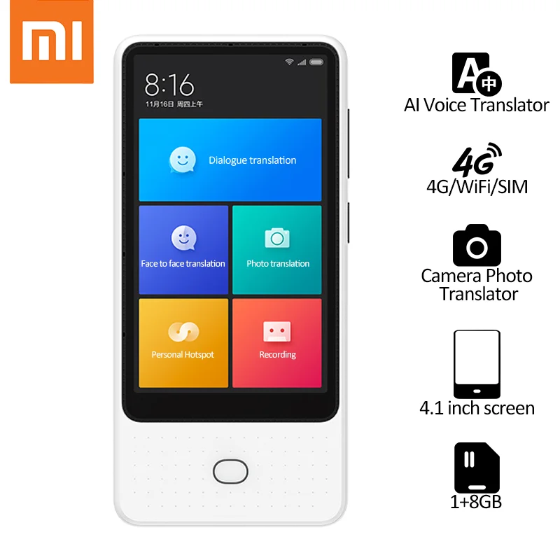 Xiaomi Mijia AI голосовой переводчик сенсорный экран 4G/WiFi/SIM bluetooth онлайн камера фото