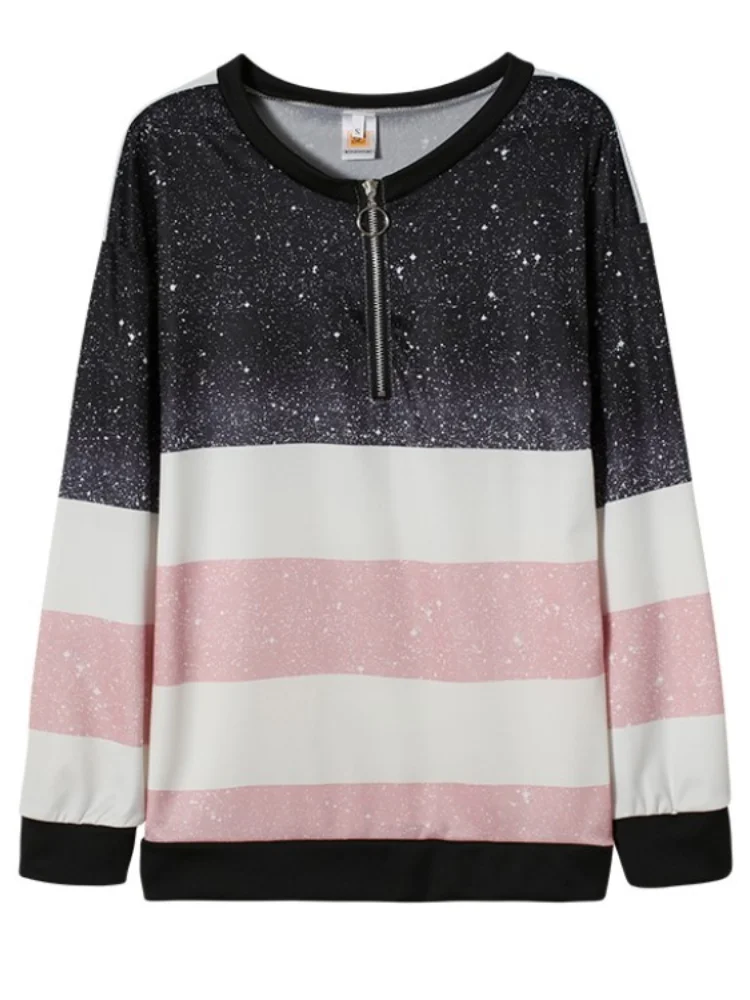 

2021 Autumn The New Stripe Printing Long Sleeve Zipper Casual Hoodie Female