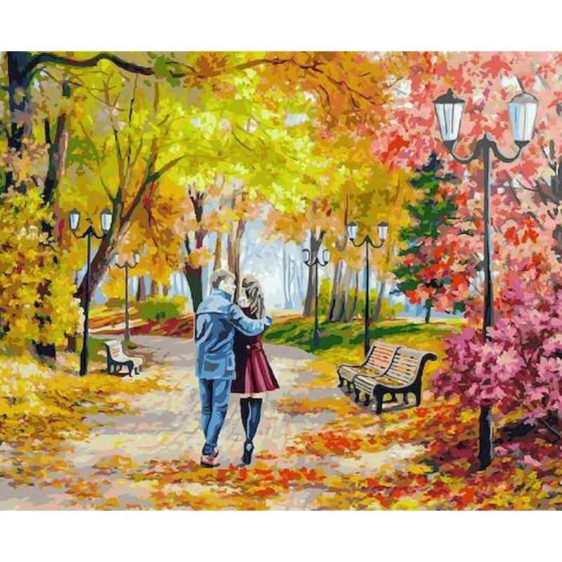Gatyztory Oil Painting By Numbers Couples Park Hand Paind Kit Canvas Paint By Numbers Landscape Wall Decorations Living Room