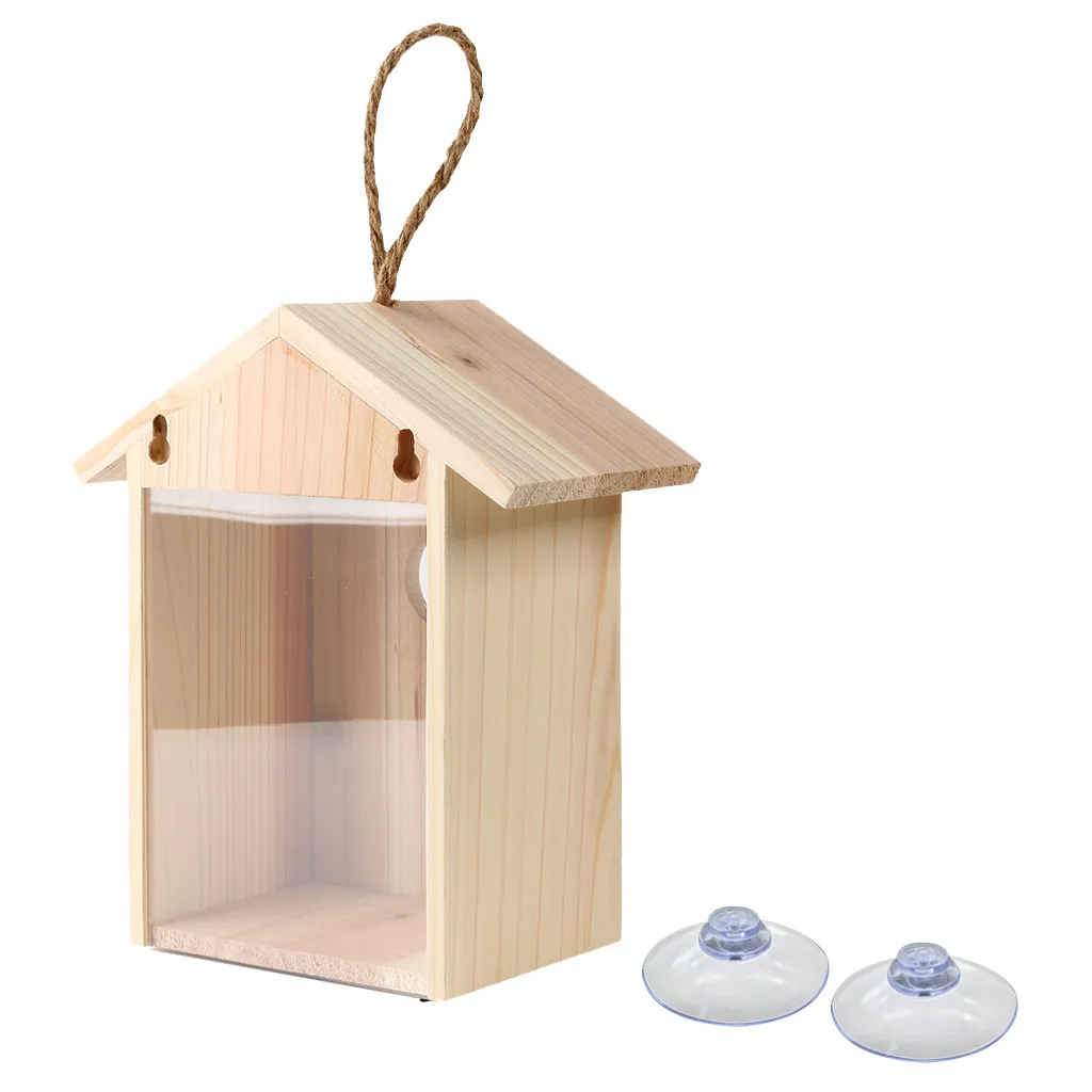 

Wood Bird Nests Outdoor Suction Cup Visible Bird Home Garden Window Birdhouse Wild Birds Feed Dispenser Food Container House #30