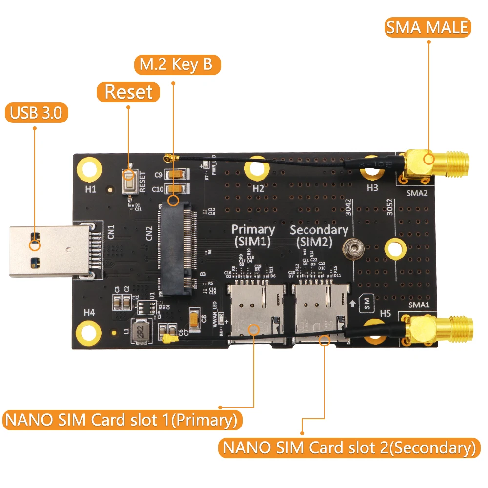 

NGFF(M.2) to USB 3.0 Adapter with Dual NANO SIM card Slot for 3G/4G/5G Module