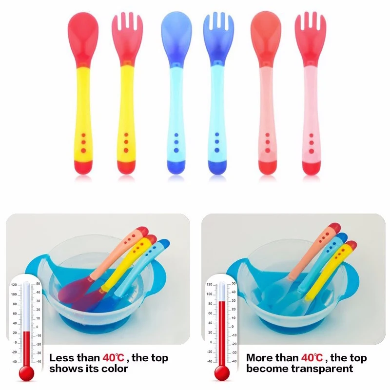 Baby Temperature Sensing Spoon Dessert for Children Feeding Fork Gadgets kid Children's Cutlery | Мать и ребенок