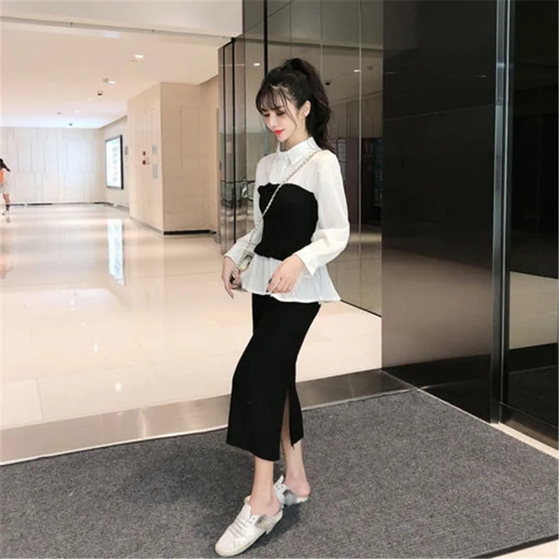 

Winter 2020 Elegant Basic Slim Two Piece Set Fashion Casual Christmas Jumper Blouse And Package Hip Skirt Knitted Suit Women