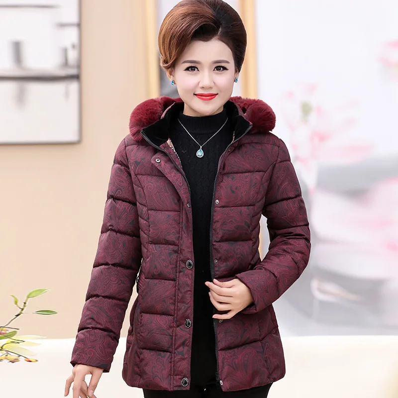 Middle-aged and Elderly Women's Jackets Cotton Coat 2020 Winter Jacket Coats Printed Parkas Grandma Outfit 4XL | Женская одежда