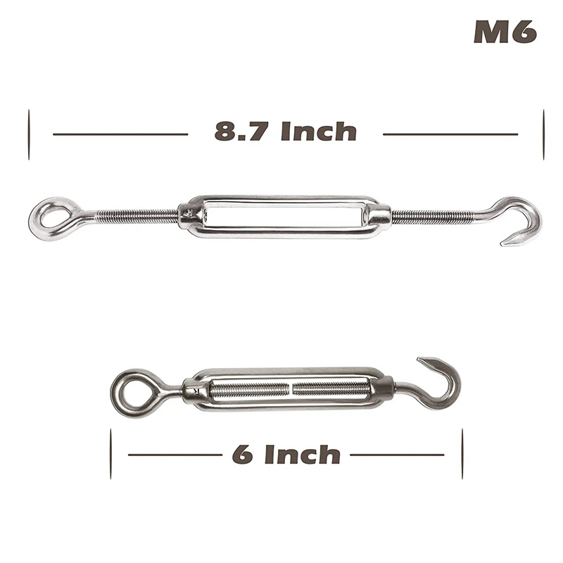 304 Stainless Steel Turnbuckle M6 Wire Rope Tension Tensioner Strainer and M3 Clips 1/8 Inch Cable Railing Kit for Wo | Инструменты