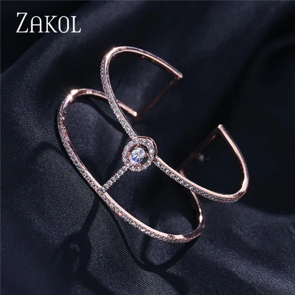 Bracelet Rose Gold 1 ZAKOL, Новое поступление, круглая форма, изысканные микро браслеты-манжеты, браслет и Открытое кольцо, набор для женщин, мужская бижутерия, FSSP394 - Окраска металла: Bracelet Rose Gold 1