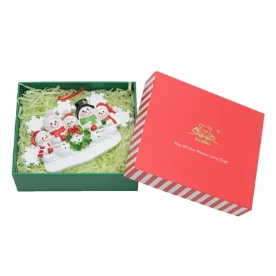 family of 5-gift box Снеговик, семья из 5 Рождественская елка из смолы, украшения для персонализированных подарков, Напишите свое имя, праздничная Вечеринка и домашний декор - Цвет: family of 5-gift box
